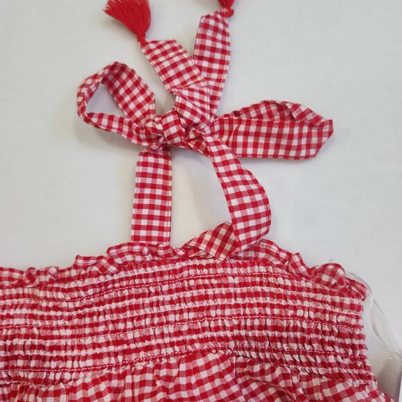 OLD NAVY Smocked Tie-Shoulder Red Gingham Sleeveless Women's Size Medium NWT - Picture 2 of 7